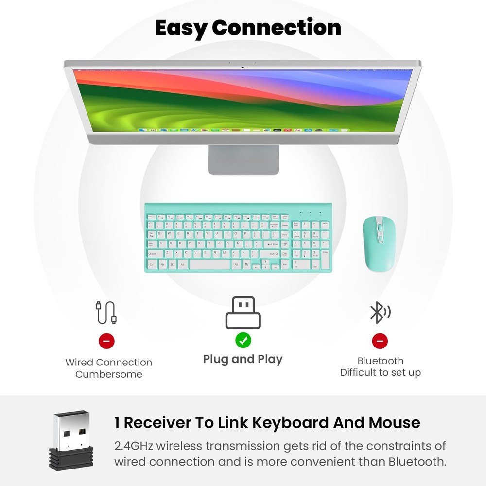 cimetech Wireless Keyboard and Mouse Combo, Compact Full Size Wireless Keyboa...