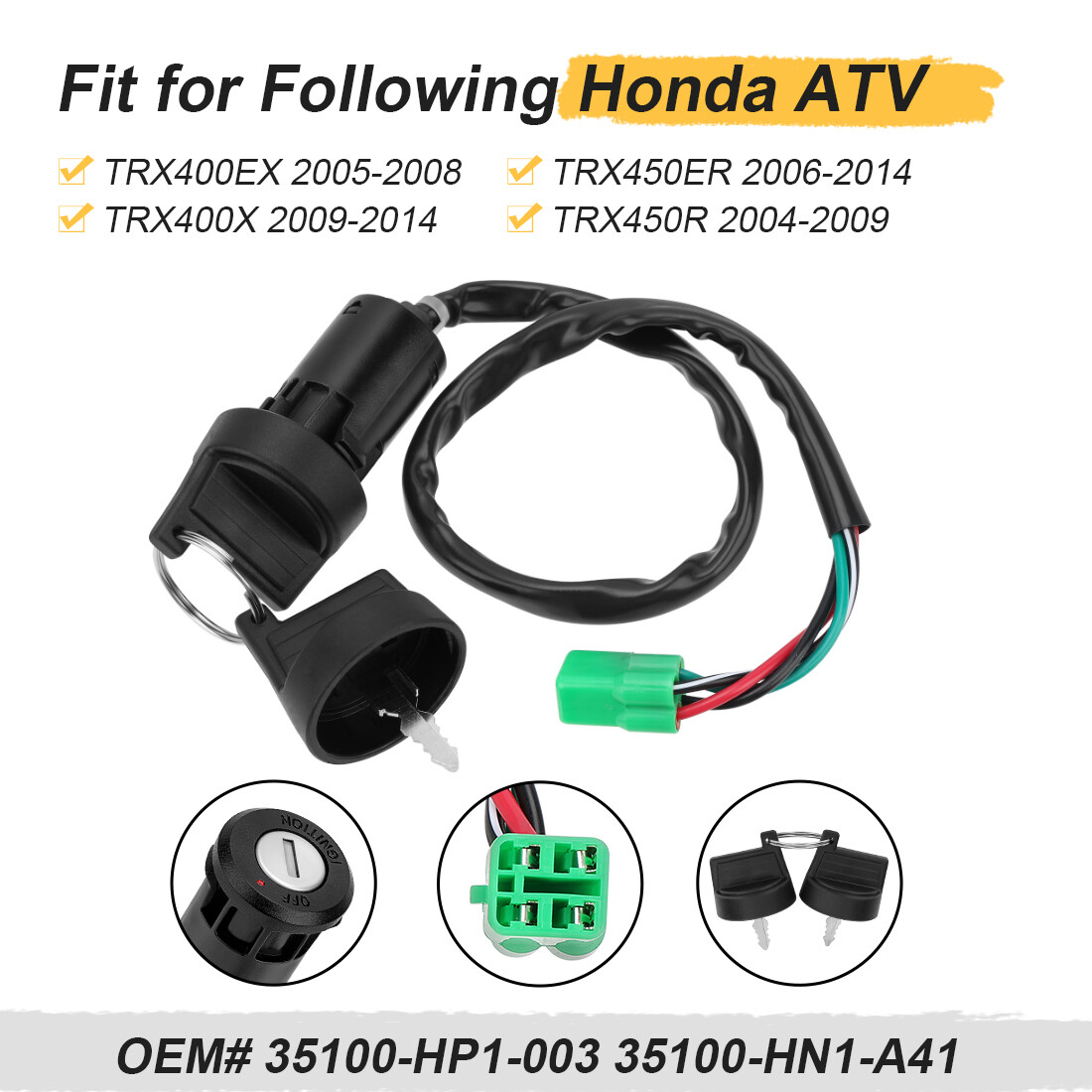 Ignition Key Switch for Honda Sportrax TRX400EX 2005-2008 ATV 35100-HP1-003