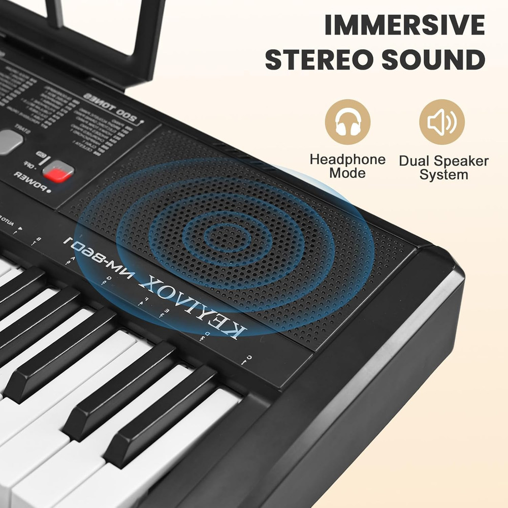 61-Key Electronic Keyboard Piano for Beginners with 200 Tones & Rhythms, Microph