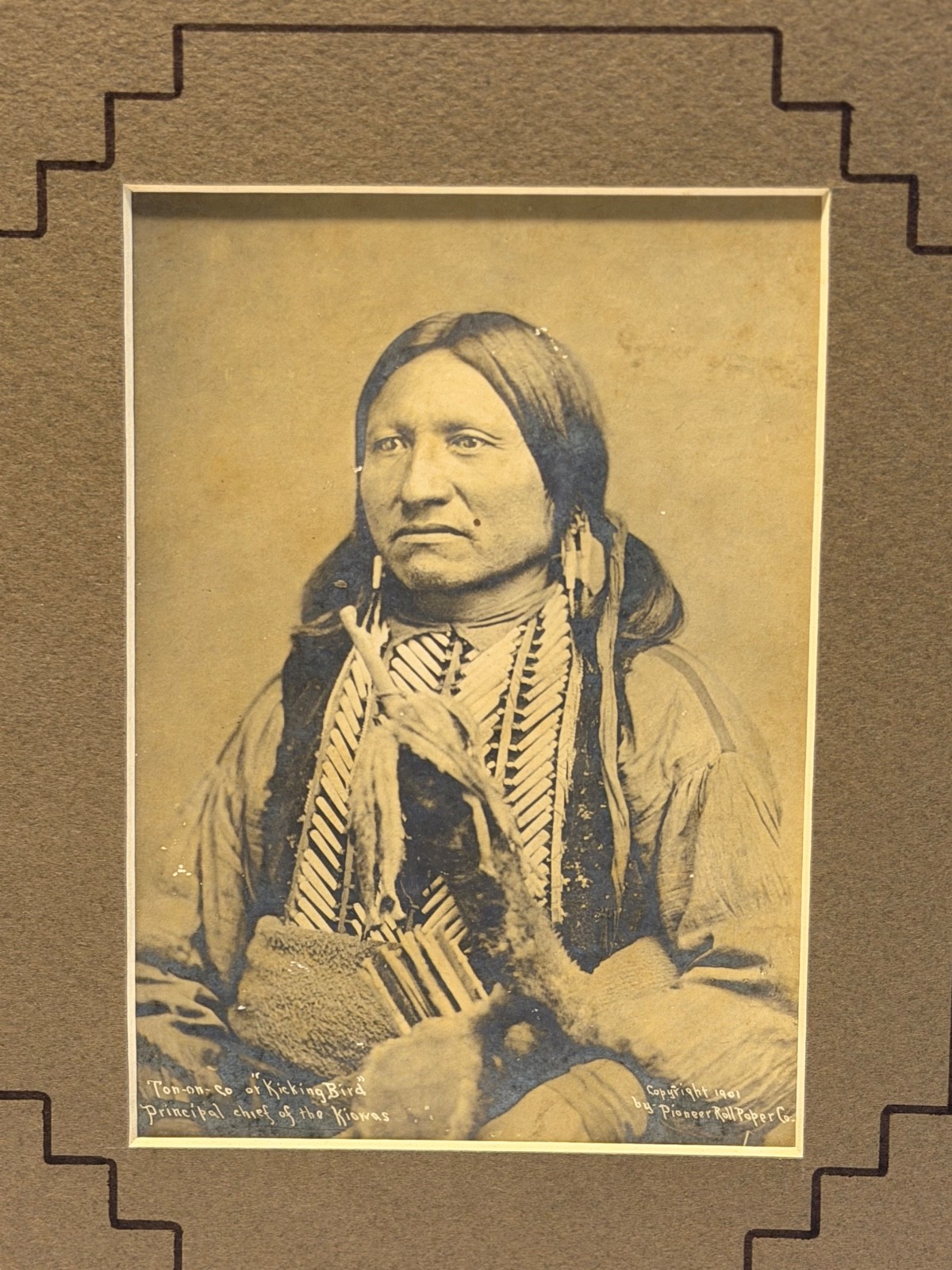 Antique Native Amerian Indian Photograph of Kicking Bird (Teneangop'te) Cheif