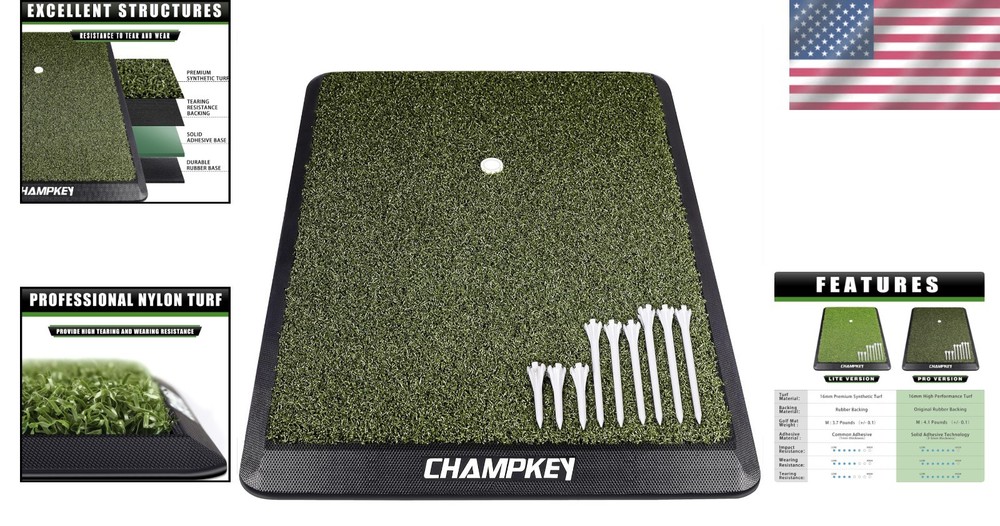 Pro Version 13" x 17" Golf Hitting Mat | Includes Rubber Tee & 9 Plastic Tees