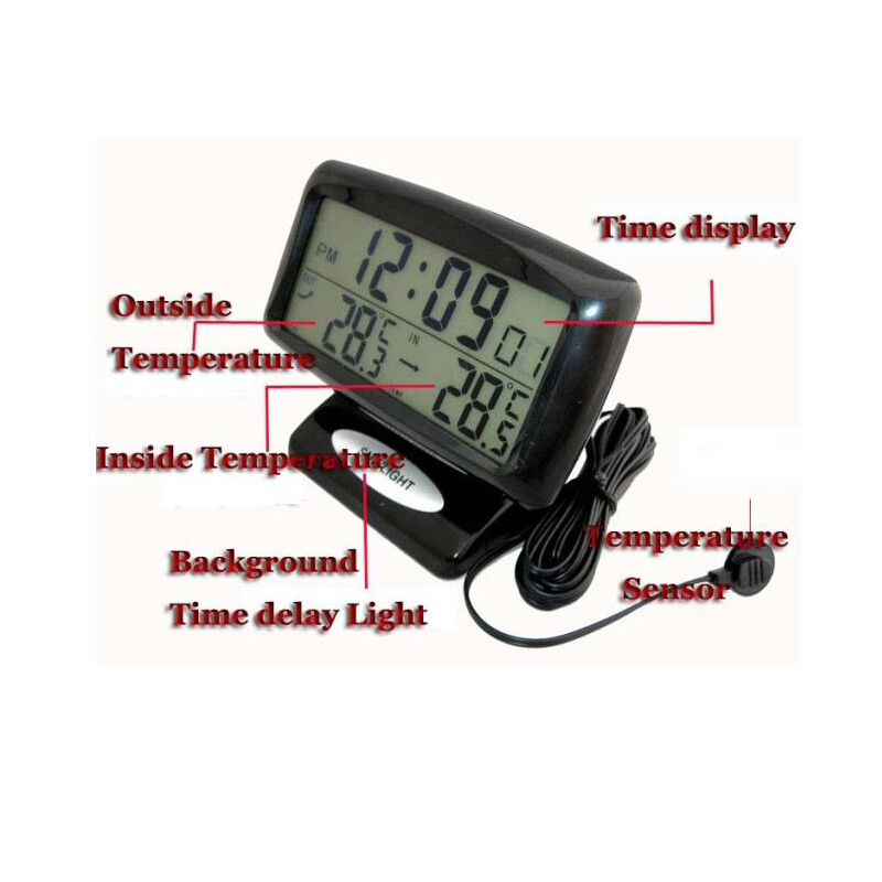 Car Auto Blue LED Backlight Digital Dual 2 Thermometer ℃ ℉ Voltmeter Alarm Clock