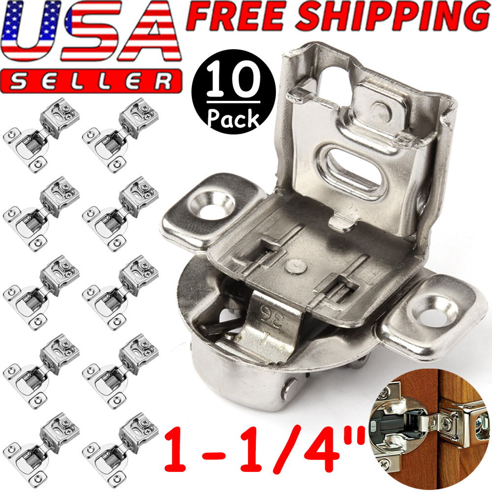 10 Pack Soft-Closing Compact 1-1/4" Overlay 105 Hinge Kitchen Cabinet Hardware
