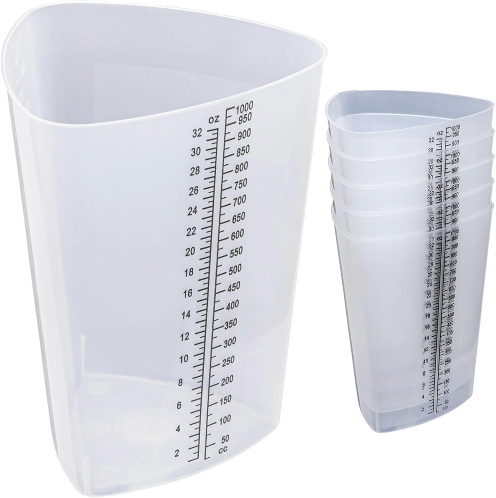 Plastic Graduated Triangular Intake Output Container [5 Pack] 32 Ounce Three-Sid