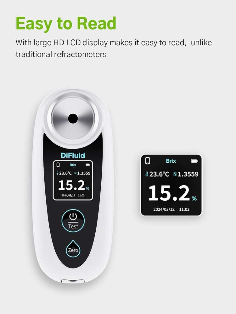 Digital Brix Refractometer 0.2% Precision, 0.05% resolution 0-35% range Portable