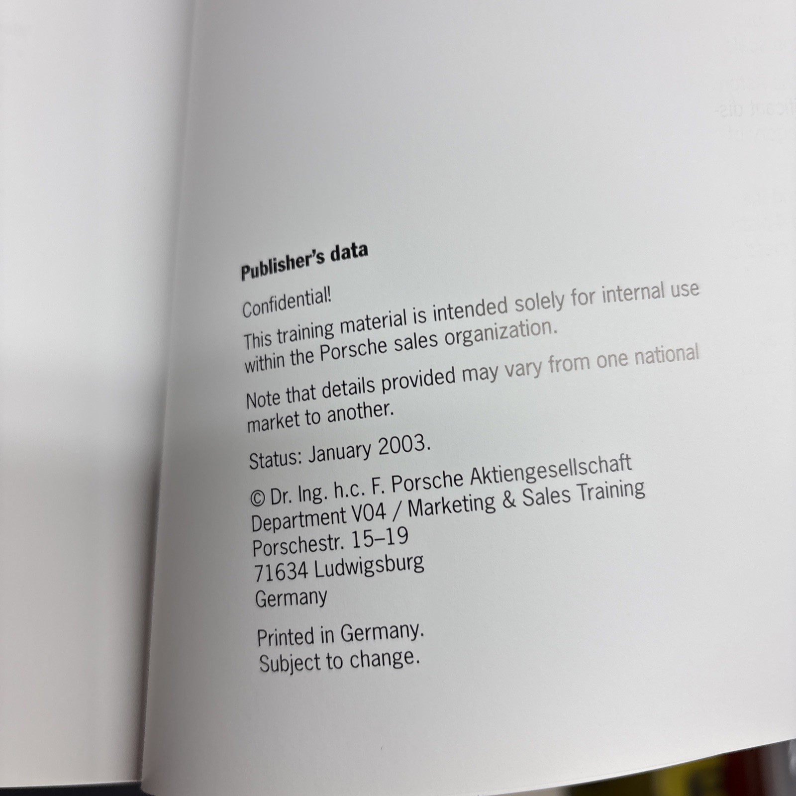 Porsche Carrera GT Product Information Brochure 2003 - Rare