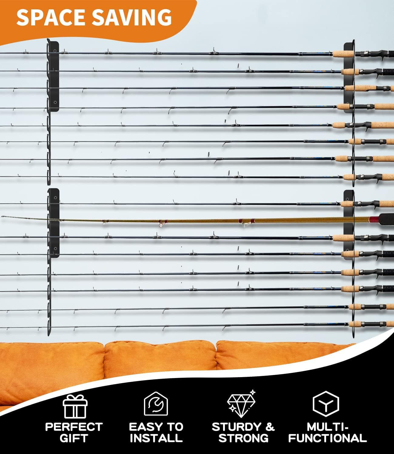 Ceiling Fishing Rod Holder Pole Vertically Horizontally Rack Overhead Storage Ho