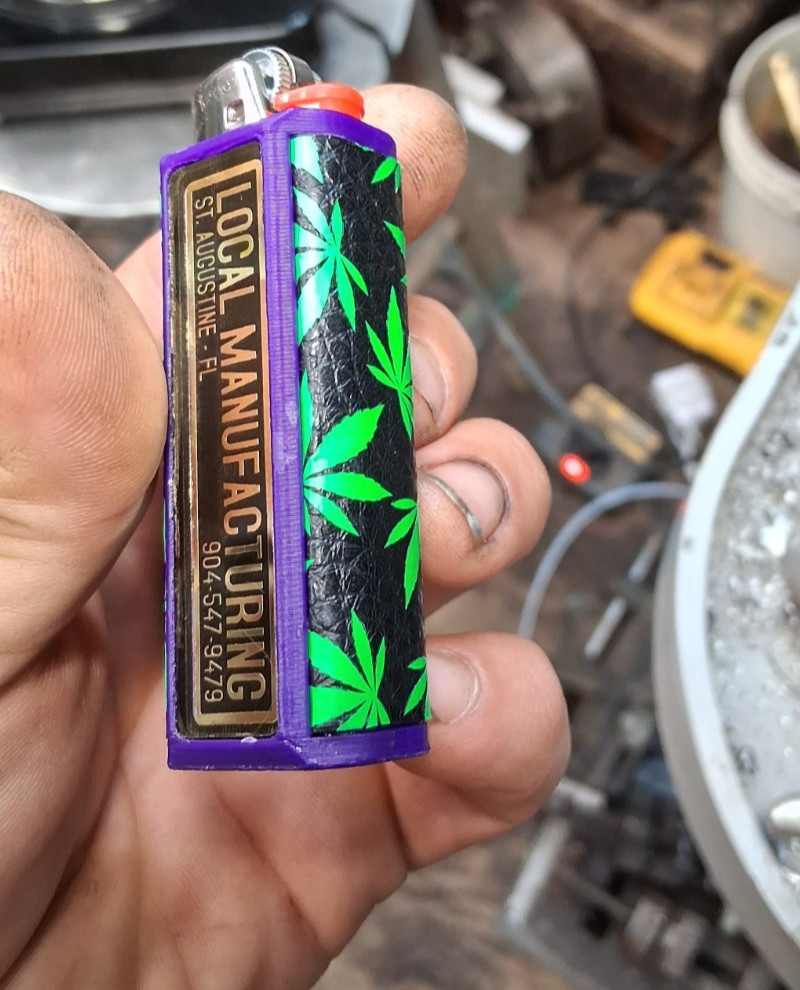 Lighter Case For Full Size Bic with CUSTOM TEXT Green Pot Leaf Sides!