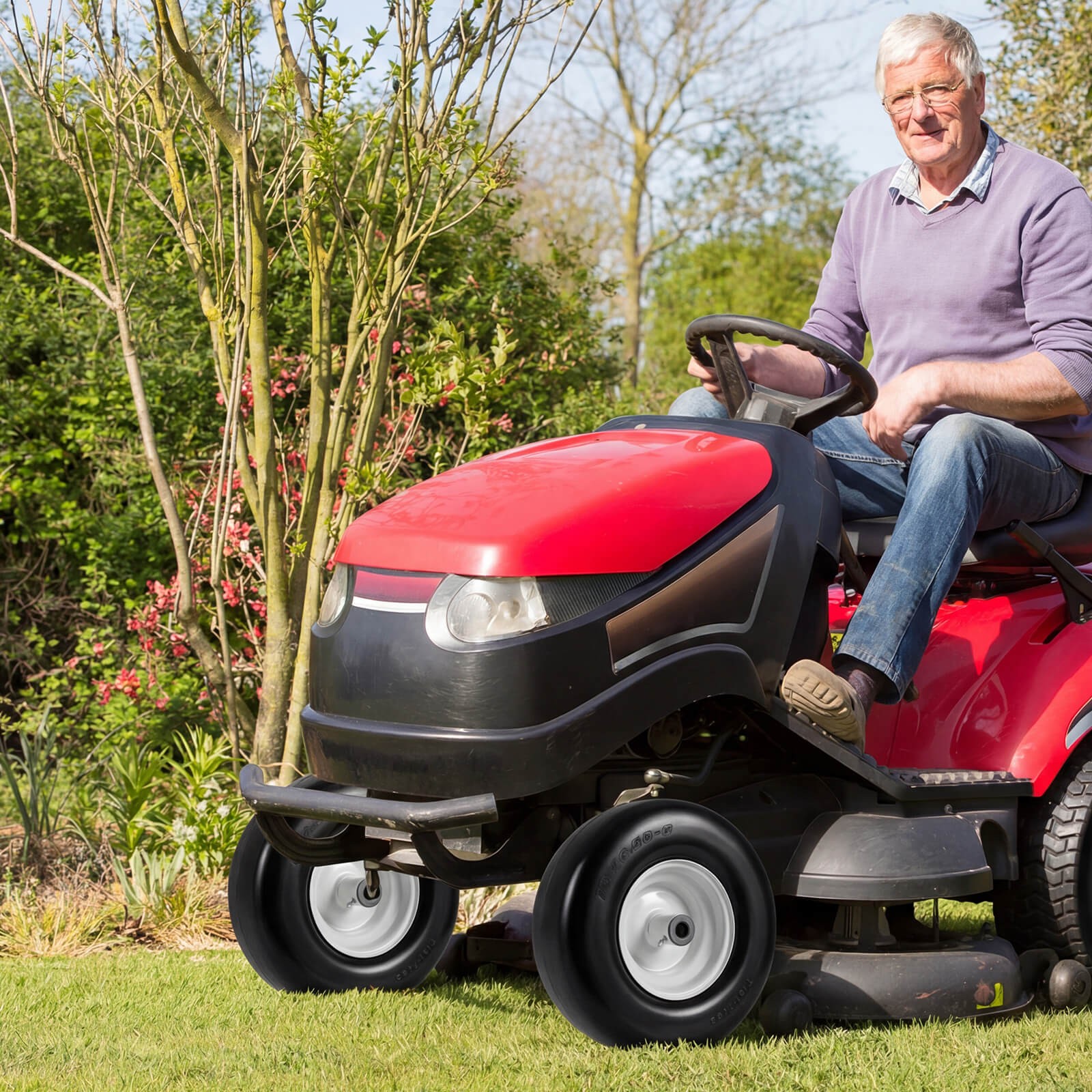 2 Pack 13 x 6.50-6 Flat Free Tires & Wheels w/5.5”-6.8”Centered Hub 3/4” Bushing