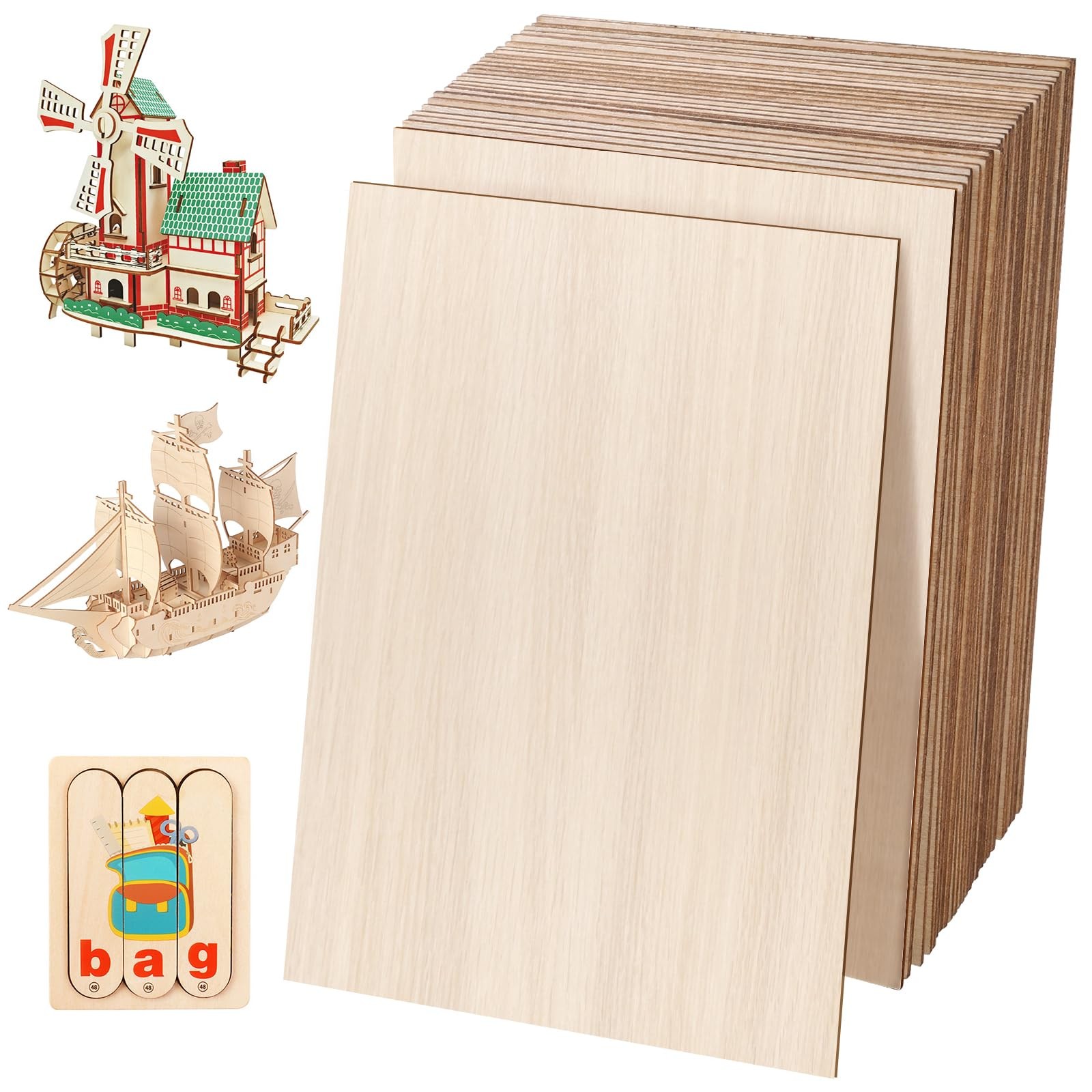 24 Pack Basswood Sheets 4 x 6 x 1/16 Inch Thin Plywood Wood Sheets Unfinished Wo