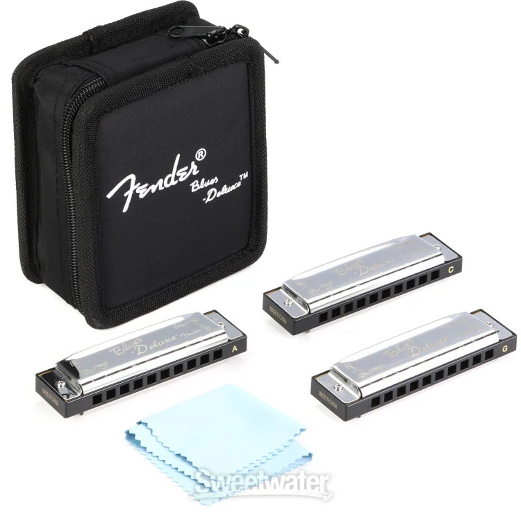 Fender Blues Deluxe Harmonica 3-pack with Case