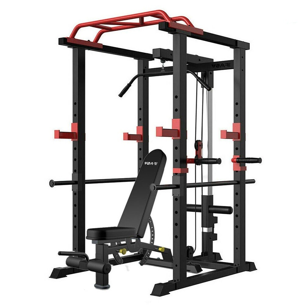 Power Cage, Multi-functional Power Cage with Adjustable Squat Rack Barbell Rack