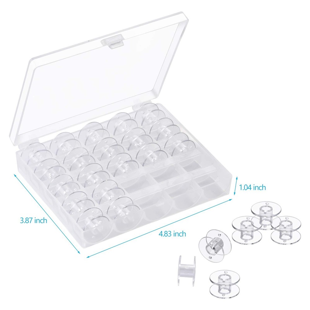 Sewing Machine Bobbins Class 15, 25Pcs , Plastic With Case, Clear