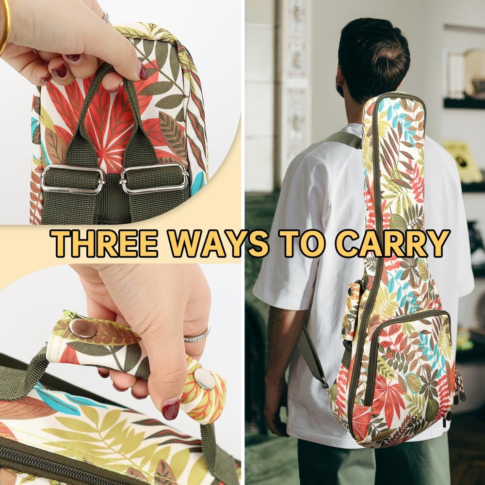 Premium 26" Ukulele Case, 10mm Back Panel Padded,Adjustable Strap,Durable Poc...