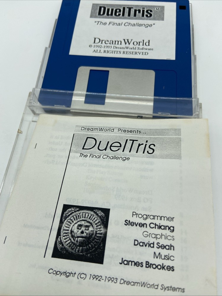 1993 Dueltris W/ Manual VTG Floppy Disk Untested  Dreamworld Software