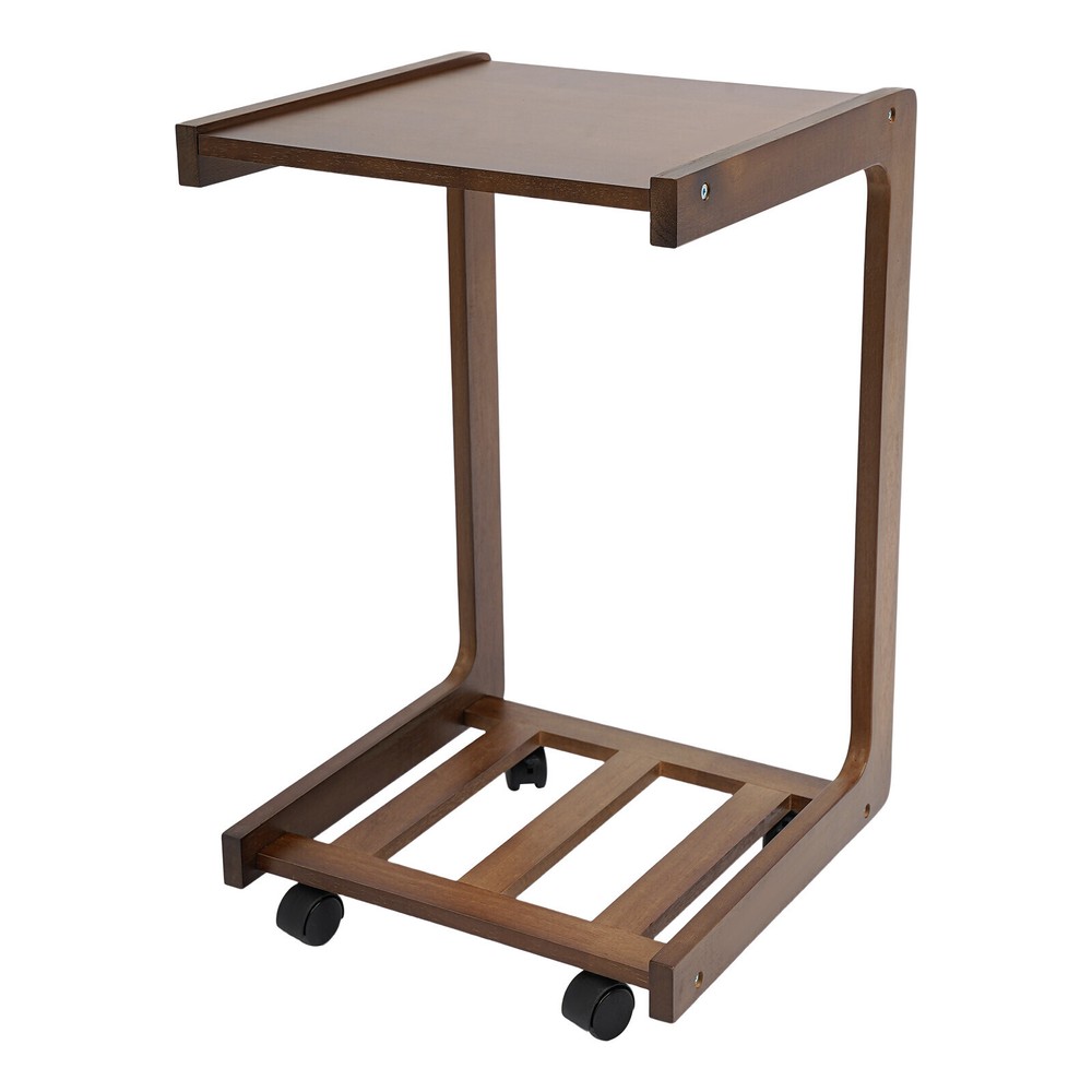 C-shaped End Table W/ Universal Wheels Walnut-colored Freestand Small Side Table
