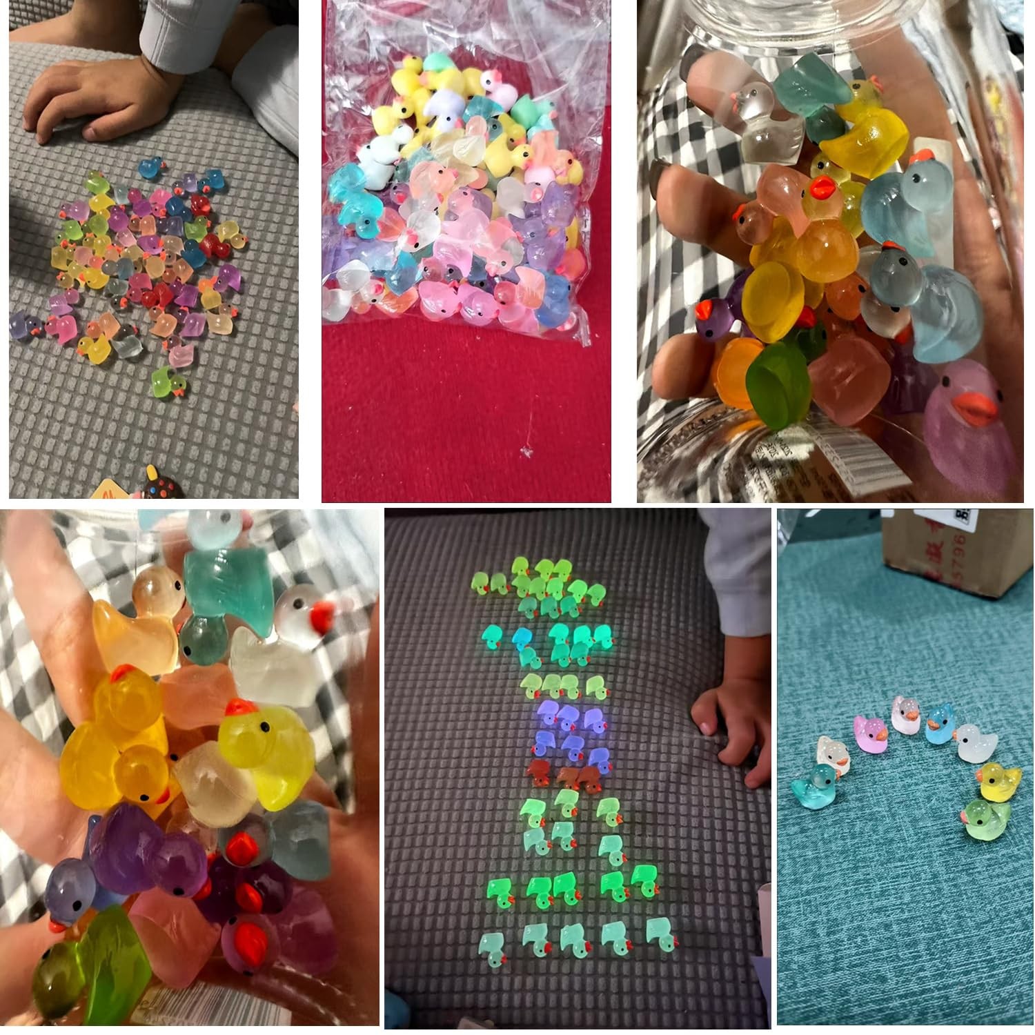 Glow in The Dark Mini Rubber Ducks, 12 Colors, 45 Pieces, Decorative Resin