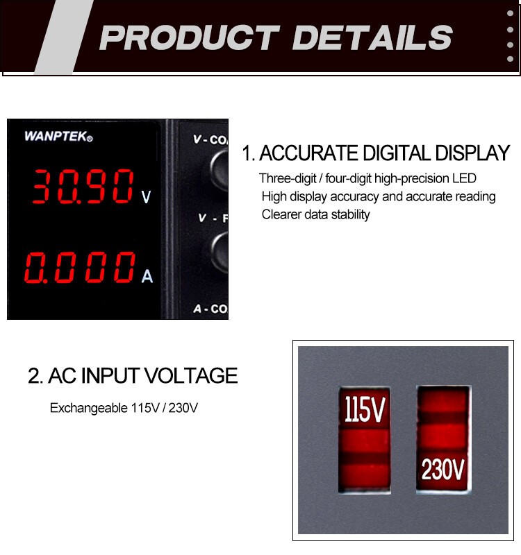 Adjustable 0~30V 0~10A DC Power Supply Lab Variable Regulated High Precision Vol