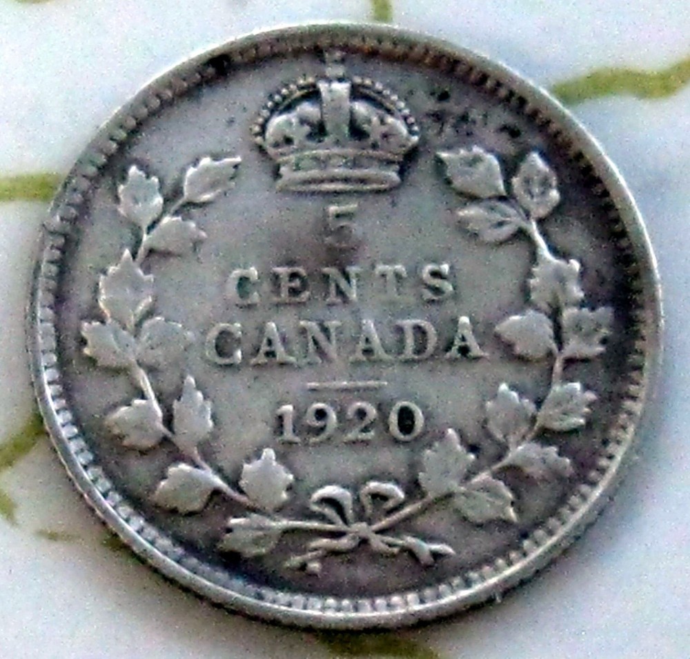 COIN CANADA 5C 1920 SILVER "1"