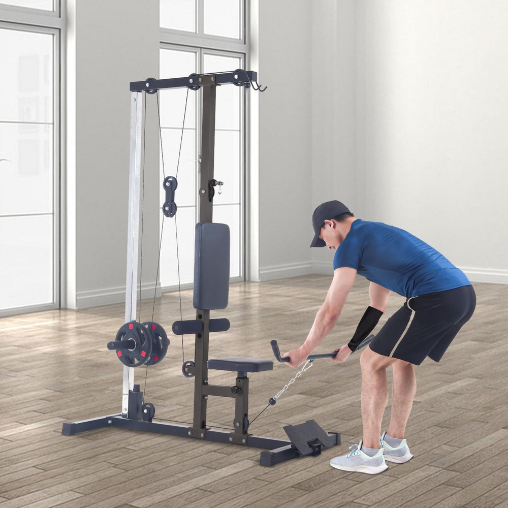 Pull Down Machine w/High & Low Pulley Station Heavy Duty Back Exercise Equipment