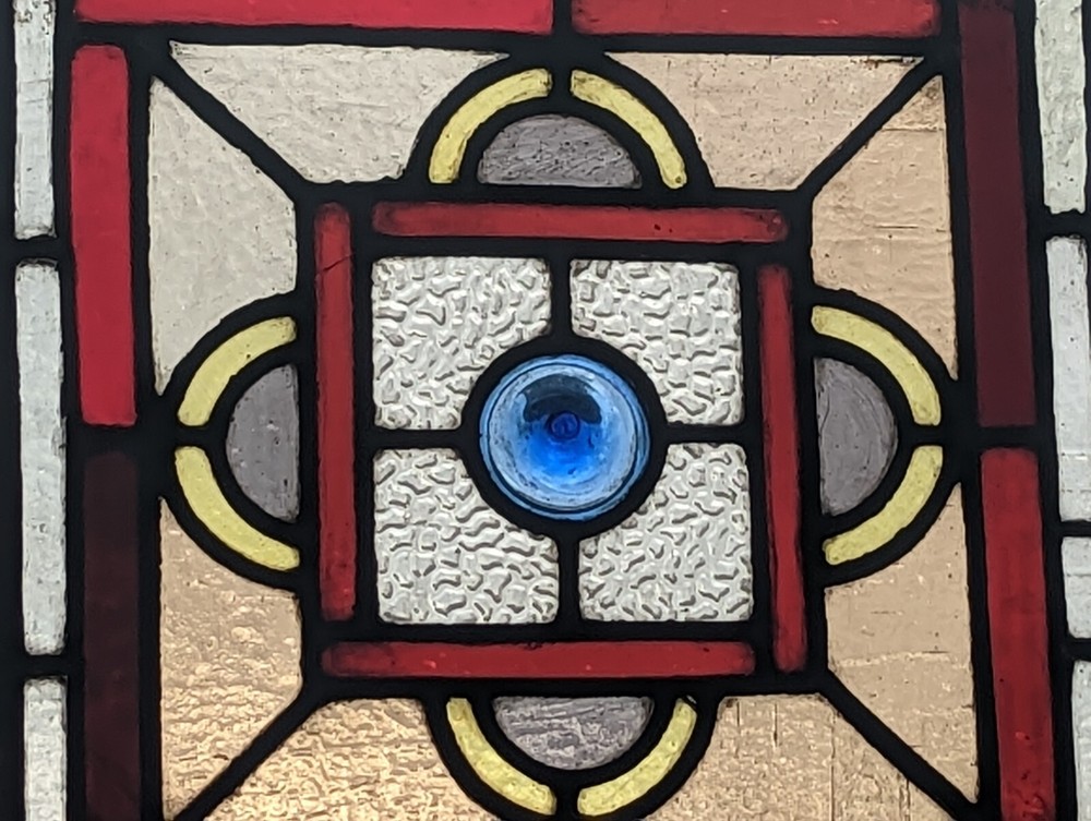 Compact Decorative English Victorian stained Glass Panel