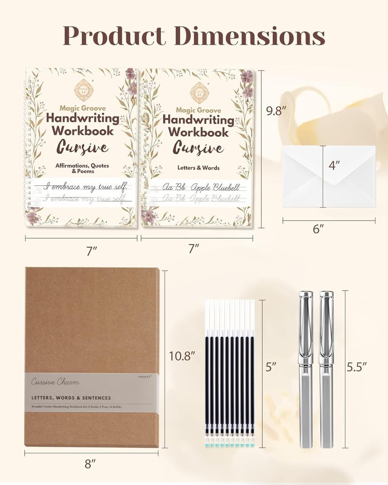 ® Grooved Cursive Handwriting Workbook Kit - Large Cursive Workbook for Kids ...