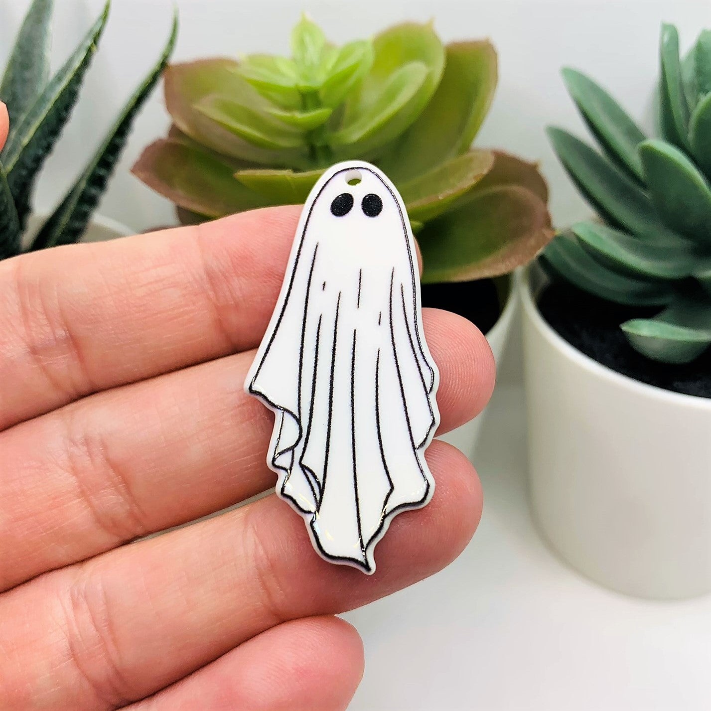 White Goth Ghost Halloween Charms, 46x21mm - US Seller
