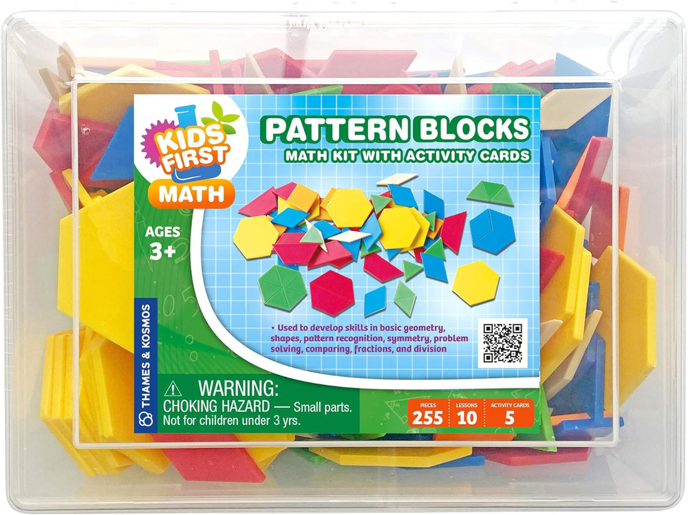 Kids First Math: Pattern Blocks Math Kit W/Activity Cards | 250 Colorful Plastic