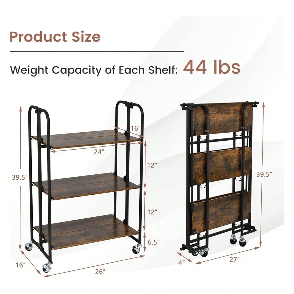 Cart With Wheels,3-Tier Rolling Utility Cart, Lockable Wheels,Kitchen Baker Rack