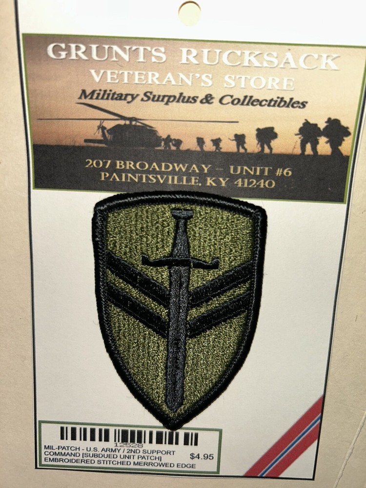 U.S. ARMY / 2ND SUPPORT COMMAND - SUBDUED UNIT PATCH (Sew-On) MERROWED EDGE