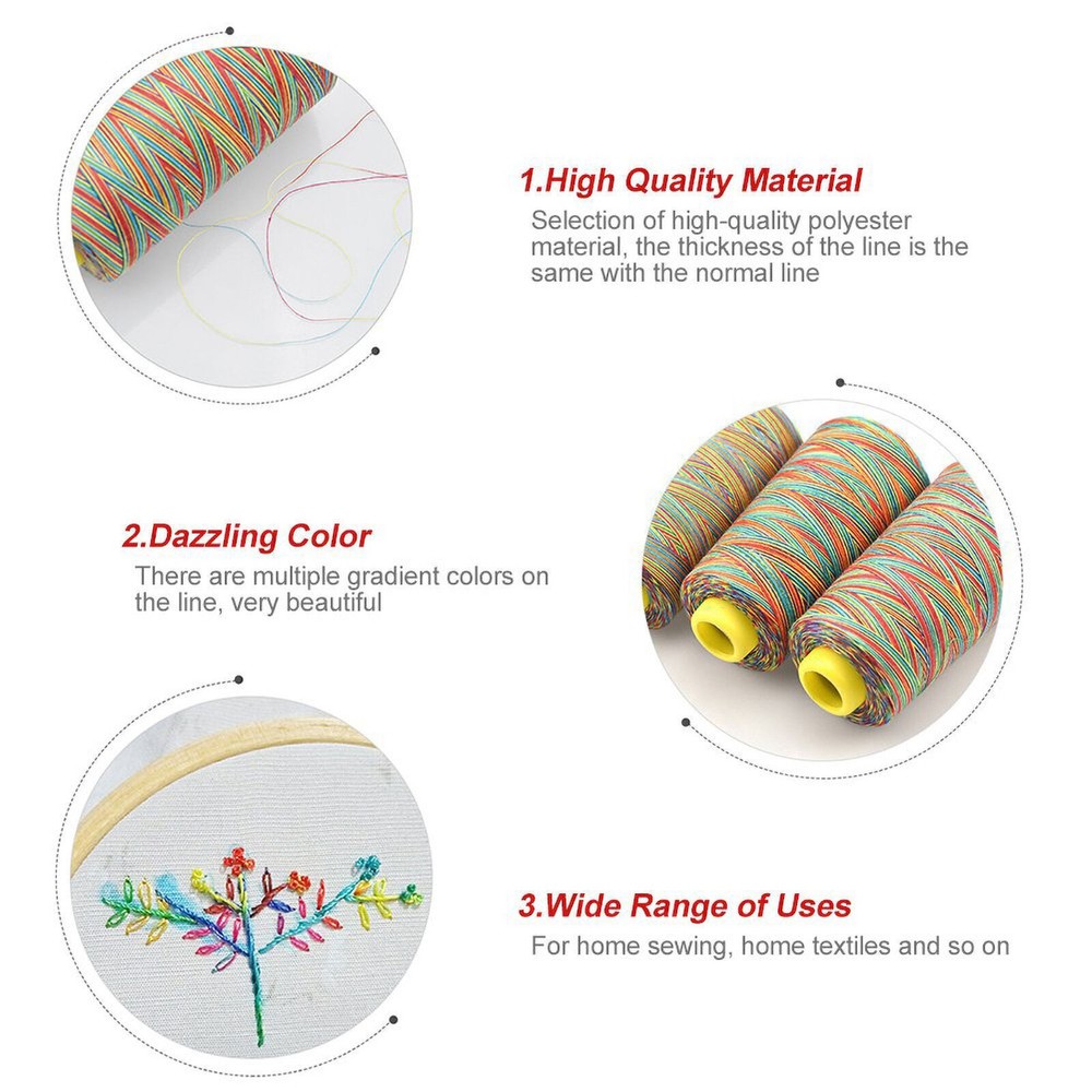 5pcs Multicolor Gradient Sewing Quilting Embroidery Thread Spools Garment
