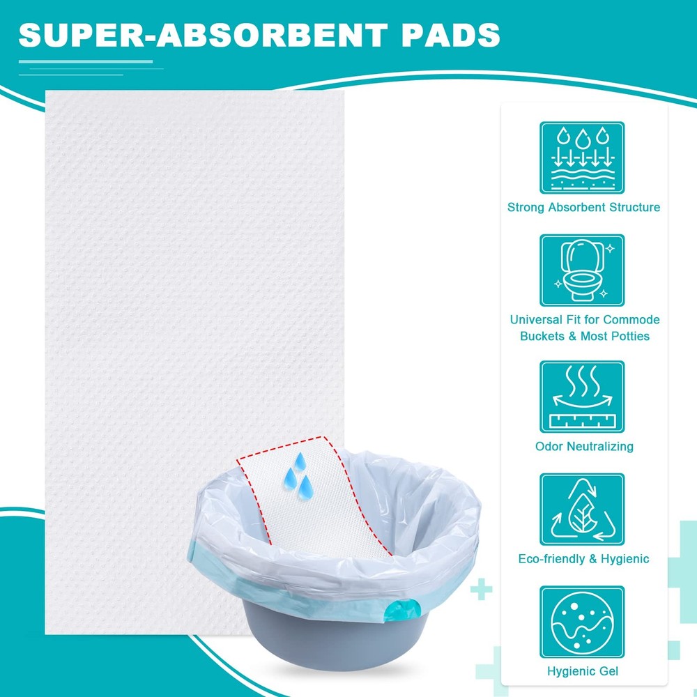 90 PCS Super Absorbent Commode Pads for Bedside Commode Bucket, Commode Liners P