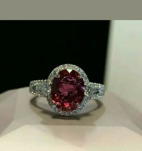 3.40 Ct Real Natural Ruby Diamond Engagement Beautiful Ring 14K Solid White Gold