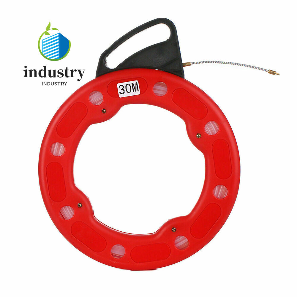 Fiberglass Fish Tape Reel 30M Electrical Cable Puller Conductive Puller + Case