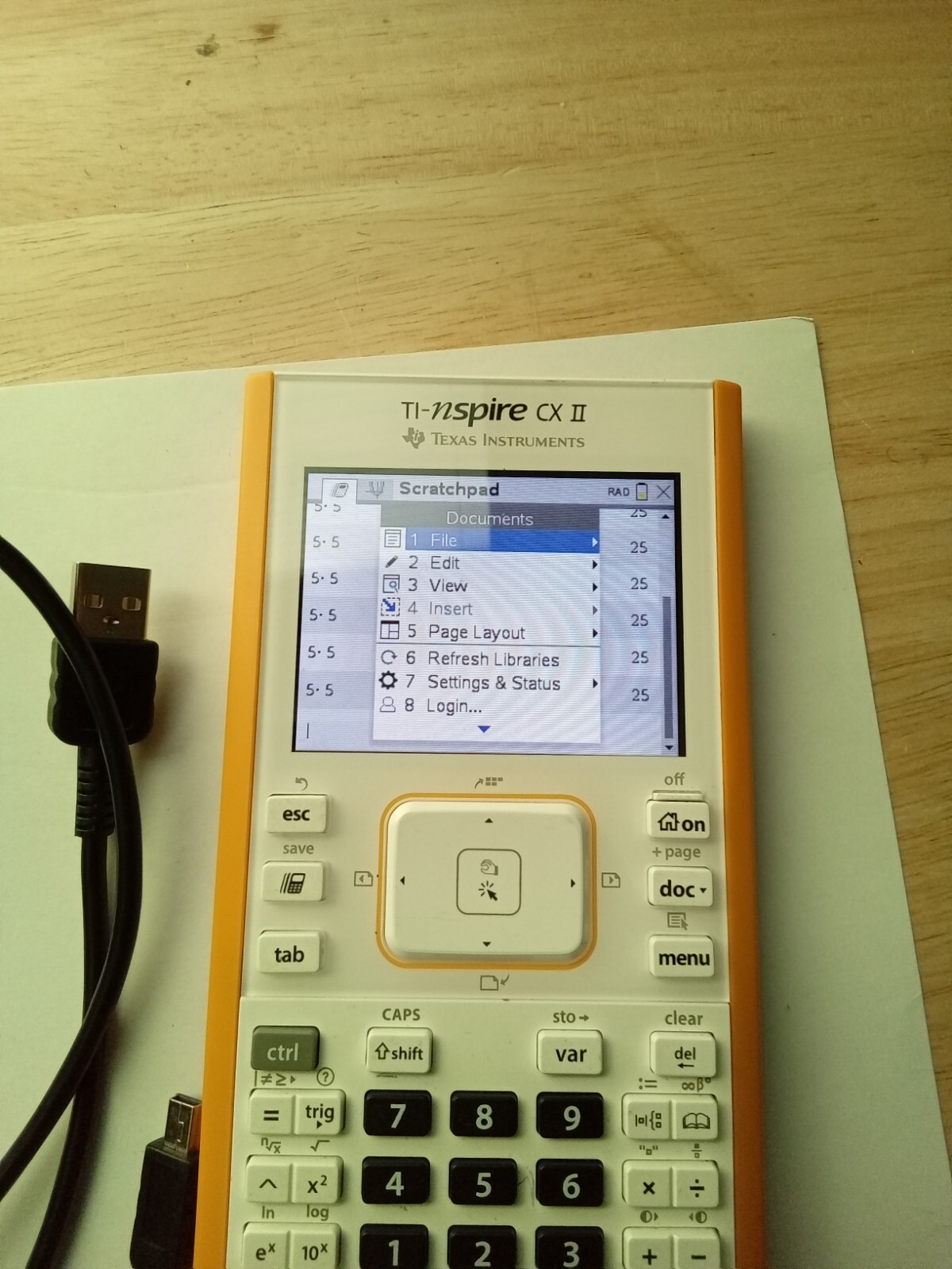 Texas Instruments TI Nspire CX II Graphing Calculator with charger USB cable