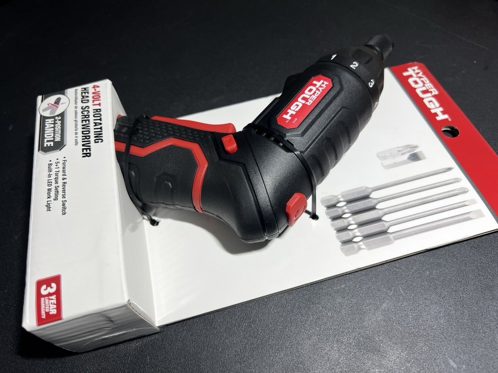 HYPER TOUGH 4V Rotating Head Cordless Screwdriver 2-Position Handle 6062