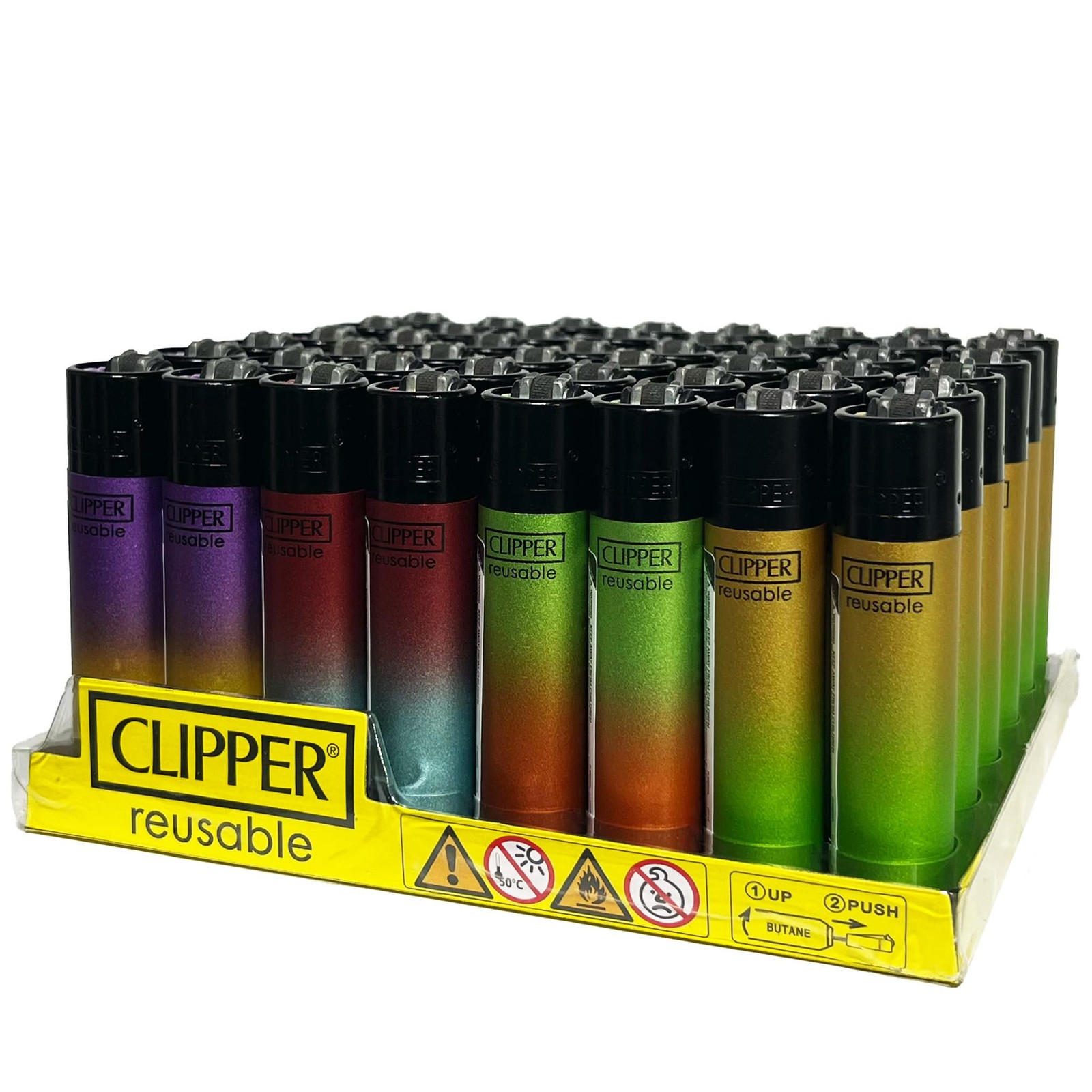 Clipper - Tray of 48 Reusable Lighters - Painted Metallic Gradient