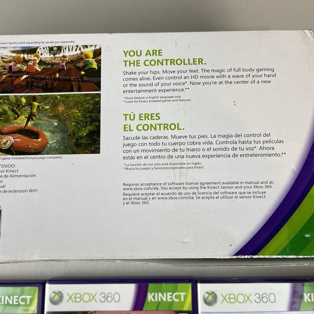 Microsoft Xbox 360 KINECT Kinect Sensor With Box Four 4 Games Cables Manual EUC