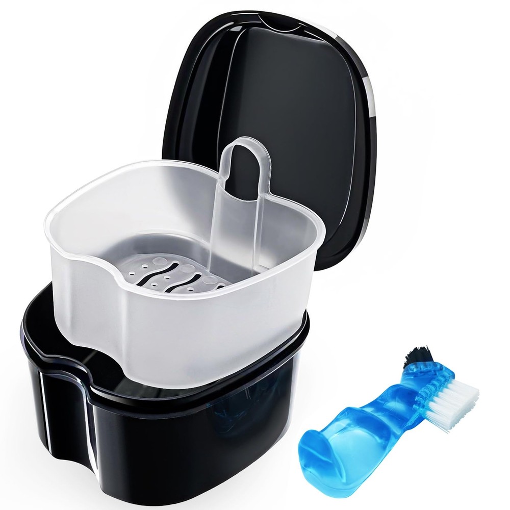 Black Denture Soaking Container Partial Case, Orthodontic