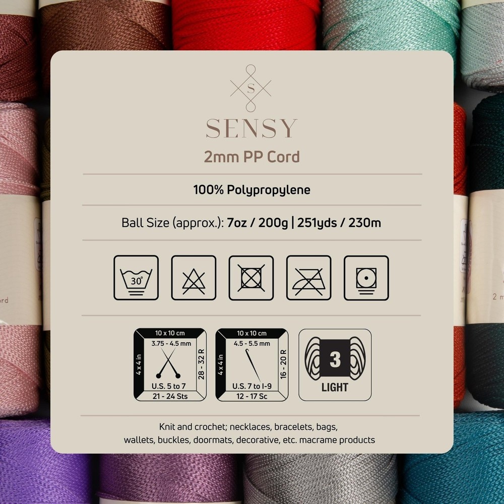 Sensy Premium 2mm Polyester Rope Polypropylene Macrame Crochet Cord Copper