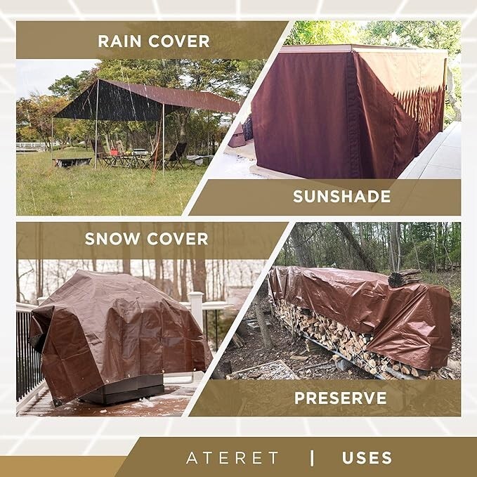 Super Heavy-Duty All Purpose Brown Poly Tarp 16 Mil Waterproof Cover Tarpaulin