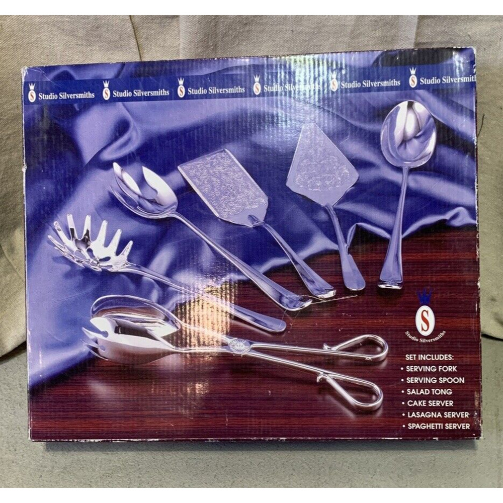 New Studio Silversmiths 5 Piece 12" Serving Set SilverPlated SaladTong SpoonFork