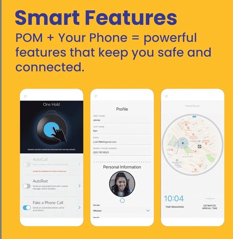 POM Safe Smart Protector - Keychain Personal Safety Device