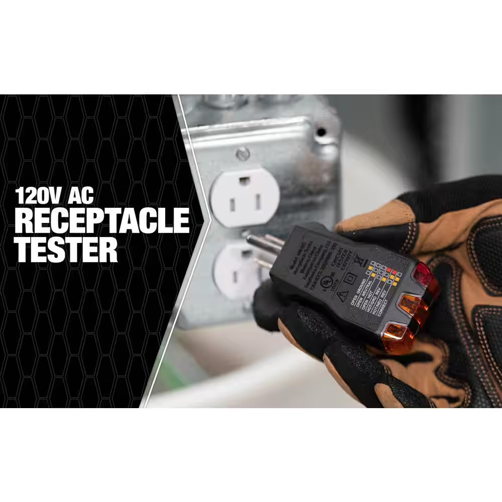 120-Volt AC Receptacle Tester with Push-Button GFCI Test