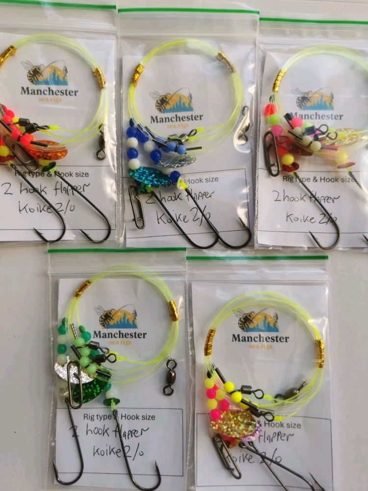 5x 2 hook flapper Sea rigs Amnesia Koike classic hooks & breakway clips pls read