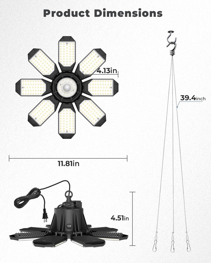 Motion Sensor Garage Light Plug in - 25000LM Motion Sensor Light with 8+1 LED...