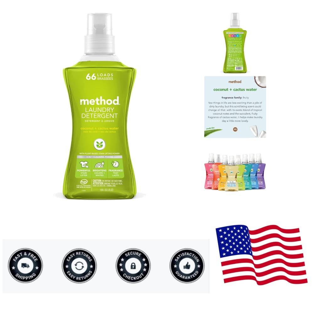 Hypoallergenic Liquid Laundry Detergent - Coconut + Cactus, 66 Loads Available