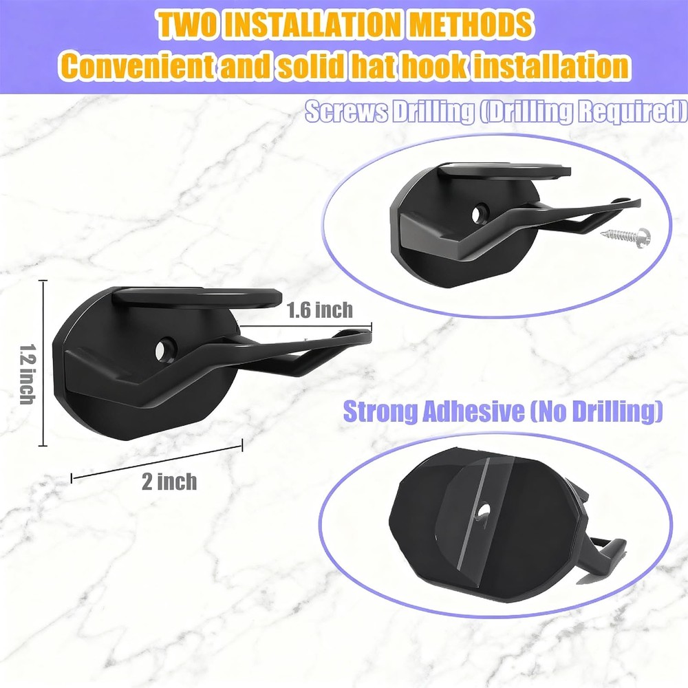 24 Pack Adhesive Hat Hooks for Wall, Strong Hat Rack for Baseball Caps