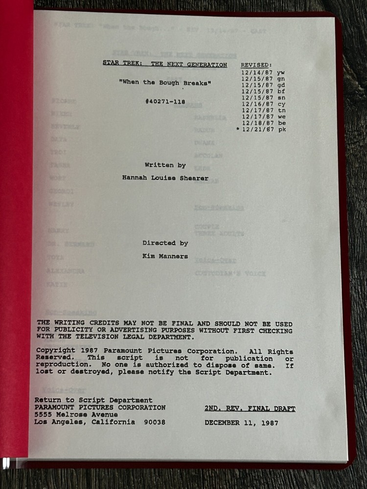 STAR TREK Script The Next Generation When Bough Breaks 2nd Revised Final Draft