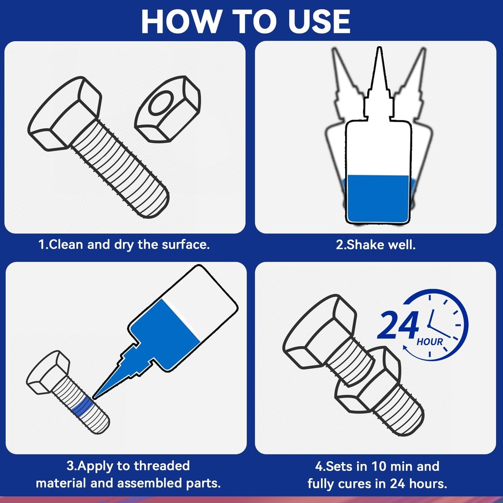 Thread Lock Blue and Red, Threadlocker Medium High Strength, blue